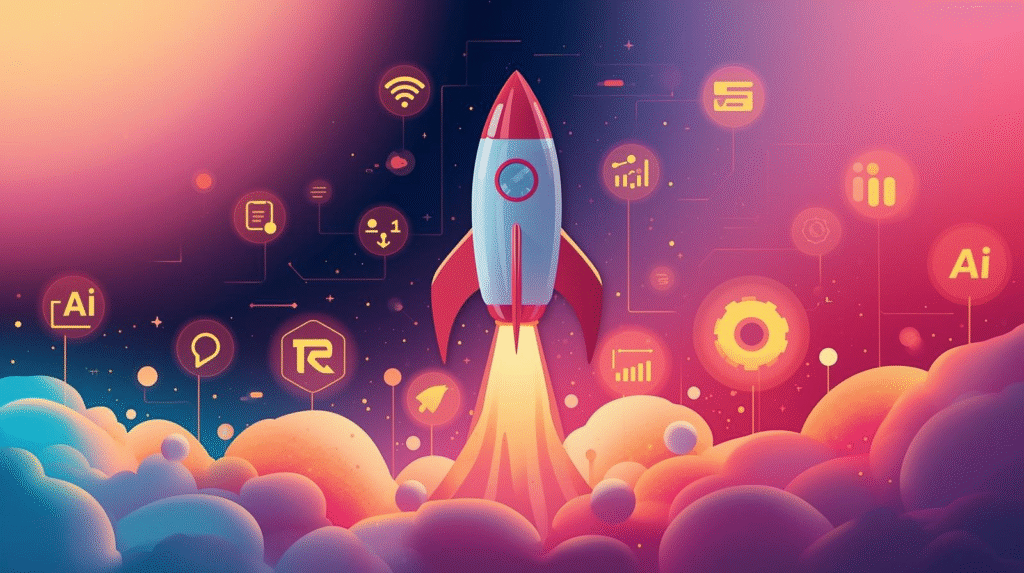 The future of AI for businesses showing advanced technology, automation, and digital transformation