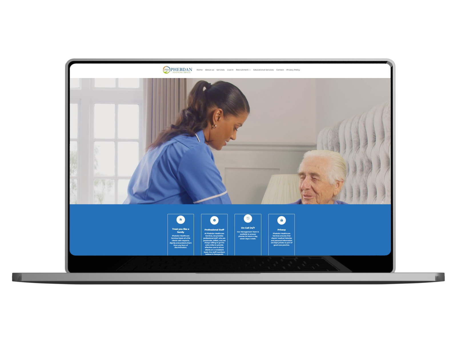 Phebdan Health Care project mockup showcasing professional healthcare branding and design by Binary Only
