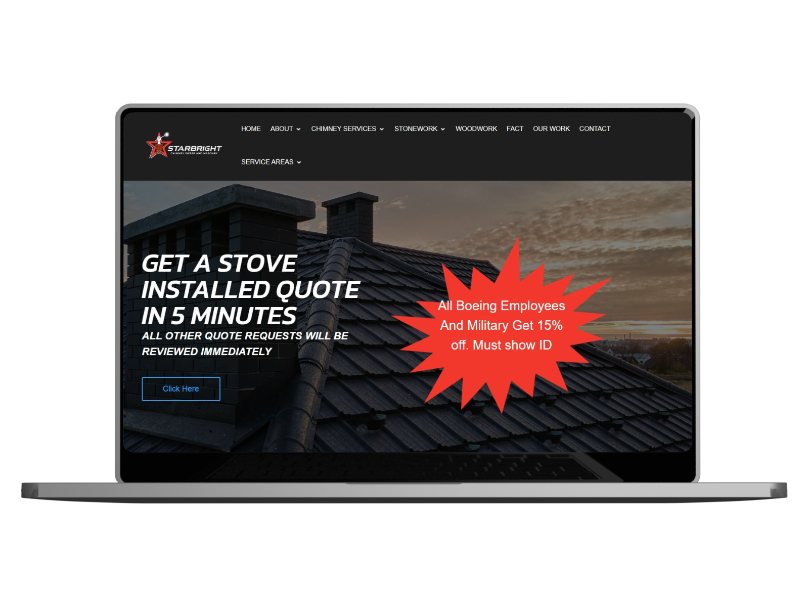 Starbright Chimney project mockup showcasing clean home-service branding and design by Binary Only